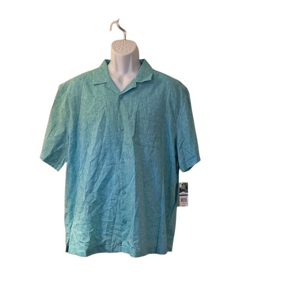 Cubavera Other - Cubavera Linen Blend Short Sleeve Button Up Shirt Turquoise Pattern XL EG